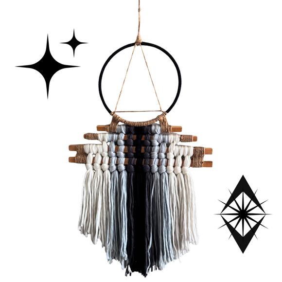 Handmade Macramé Wall Hanging – Neutral Boho Decor in Black, Gray & White - Picture 1 of 8